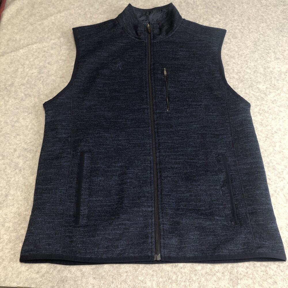 Johnnie-O West Coast Prep Vest Mens Large Heathered Blue Atlanta Braves Logo